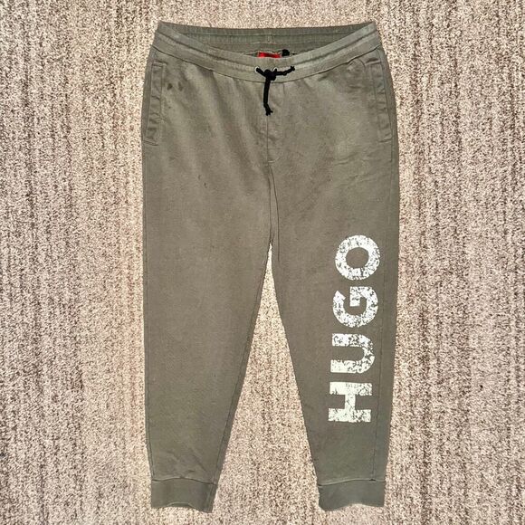 Hugo Boss Men's Devoc Big Logo Cotton Jogger Pants Sweatpants Olive Green XXL - Picture 1 of 10